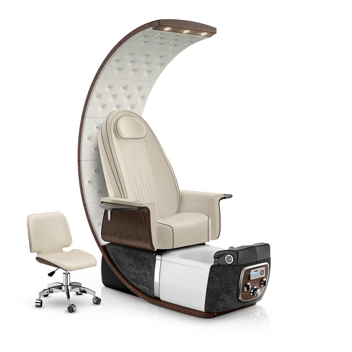 PRIVÉ™ Lounge Pedicure Chair. Ivory Cushion with Opal Dome and Black Moonstone Base.